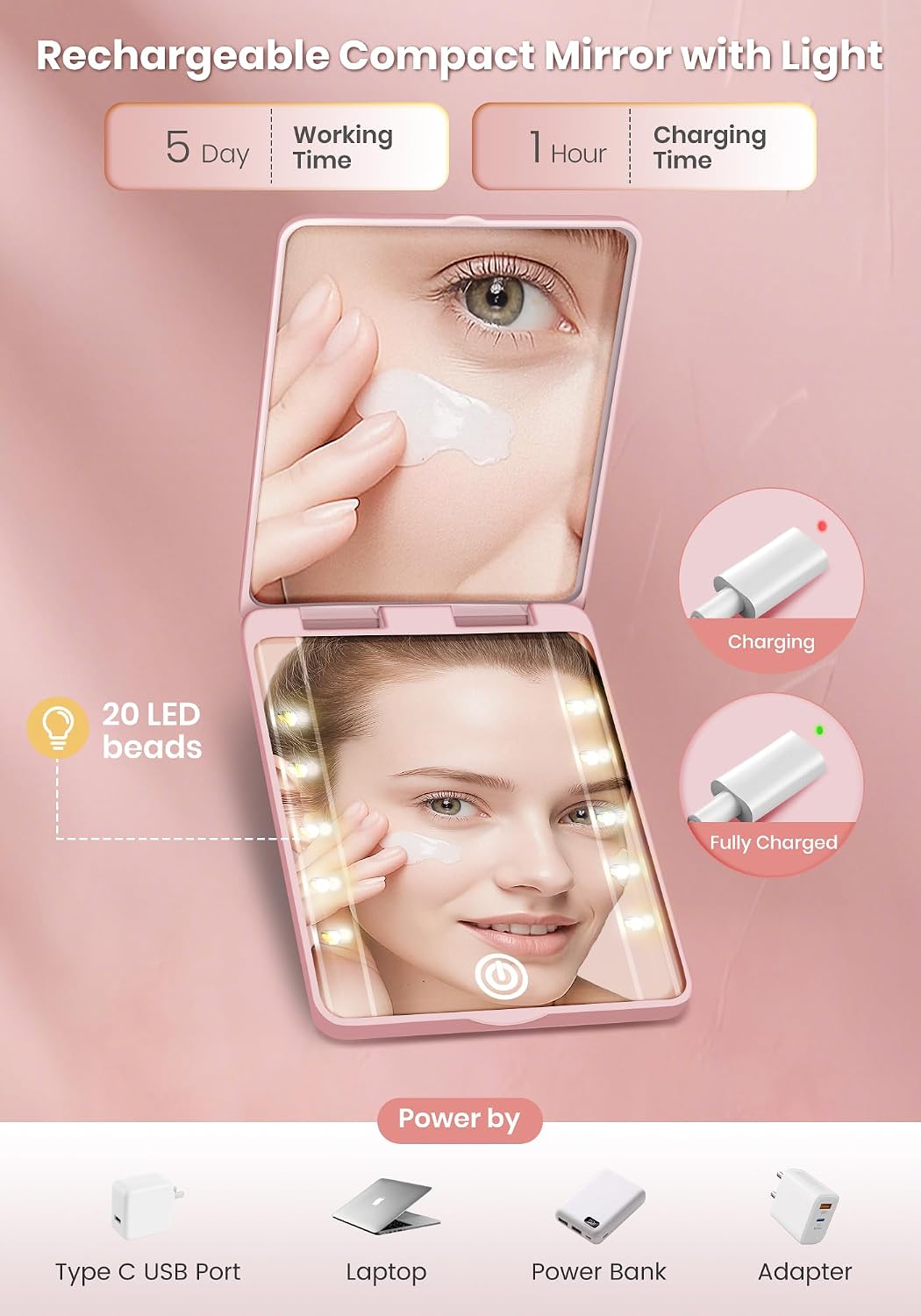 Thumbnail 5 de SisKokoro Rechargeable Compact Makeup Mirror, 30X Magnification & 3 Light Modes