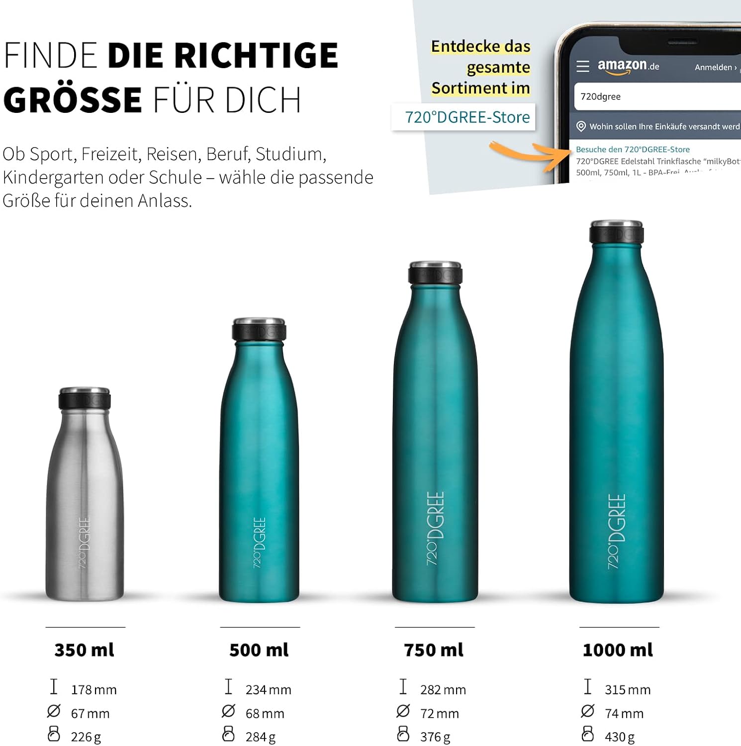 Thumbnail 2 de 720°DGREE milkyBottle 750ml Edelstahl