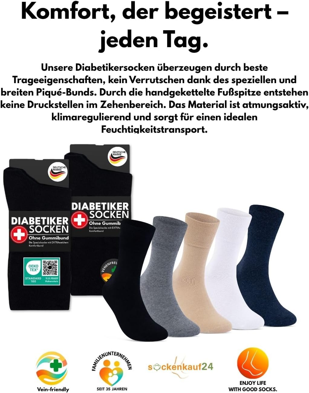 Thumbnail 6 de Diabetikersocken ohne Gummi & Naht – 97% Baumwolle, 6 Paar, Komfortbund