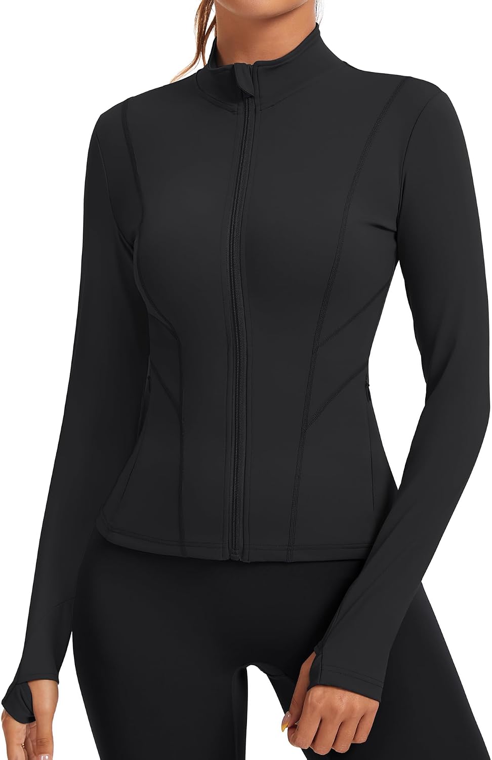 Detalle de Rapbin Damen Laufjacke Sport Oberteil – leichte, atmungsaktive Trainingsjacke mit 4-Wege-Stretch und Daumenloch