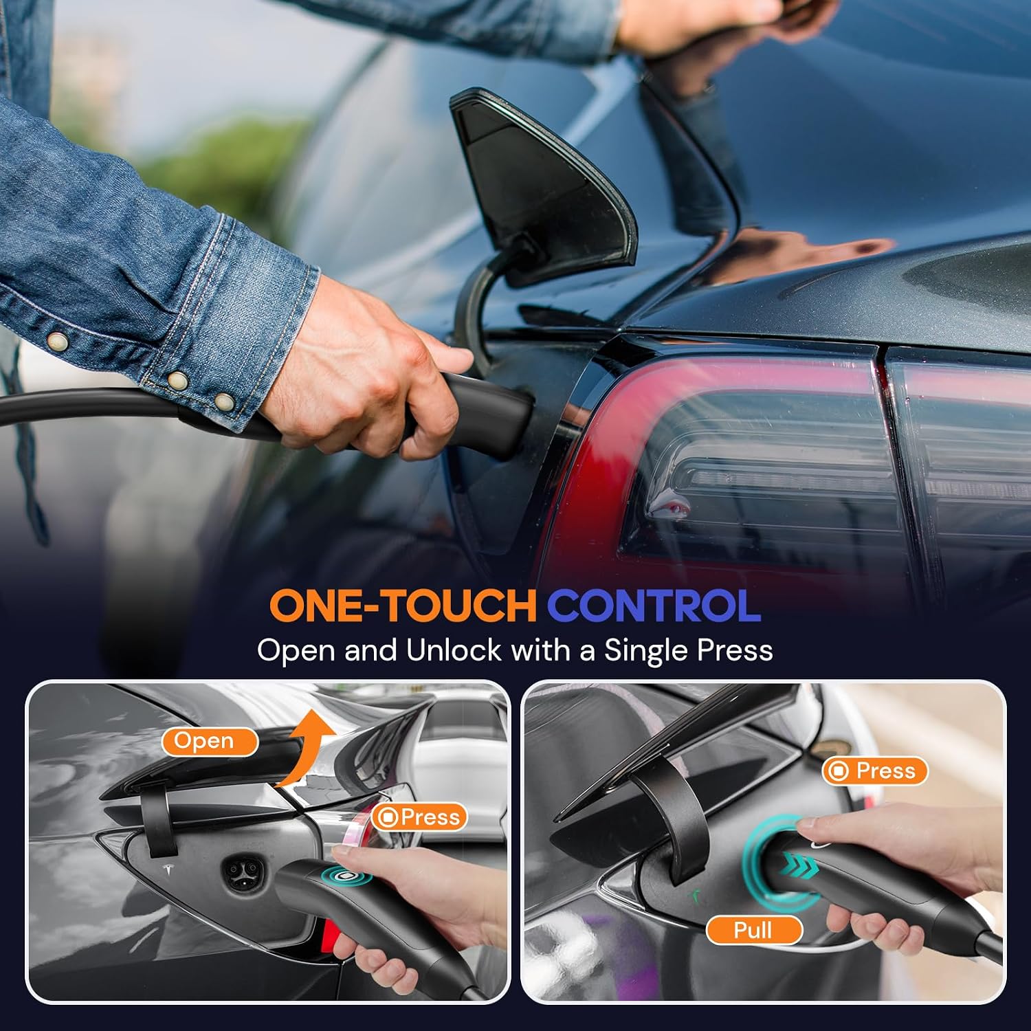 Thumbnail 4 de AIMILER Level 2 Tesla Charger (WiFi App, 32A) with NACS Connector + 25ft ETL-Certified Cable, NEMA 14-50P