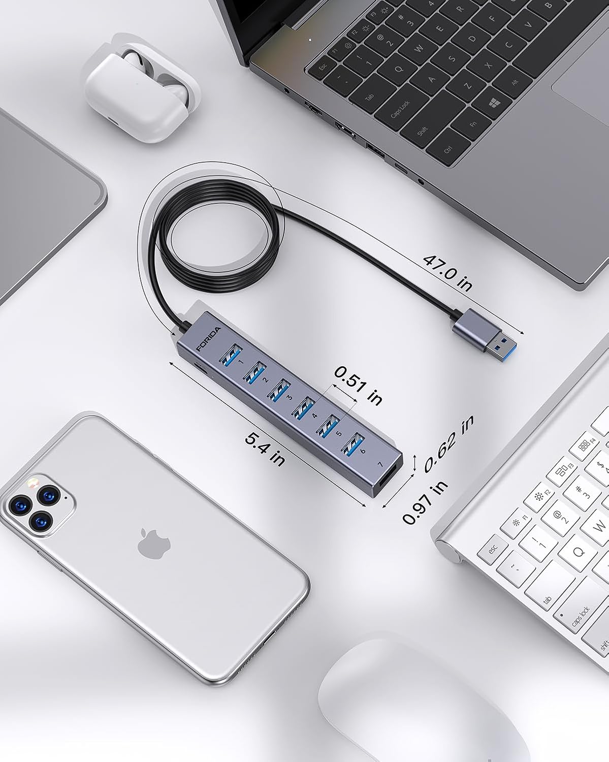Thumbnail 5 de FORIDA 8-Port USB Hub 7x USB 3.0