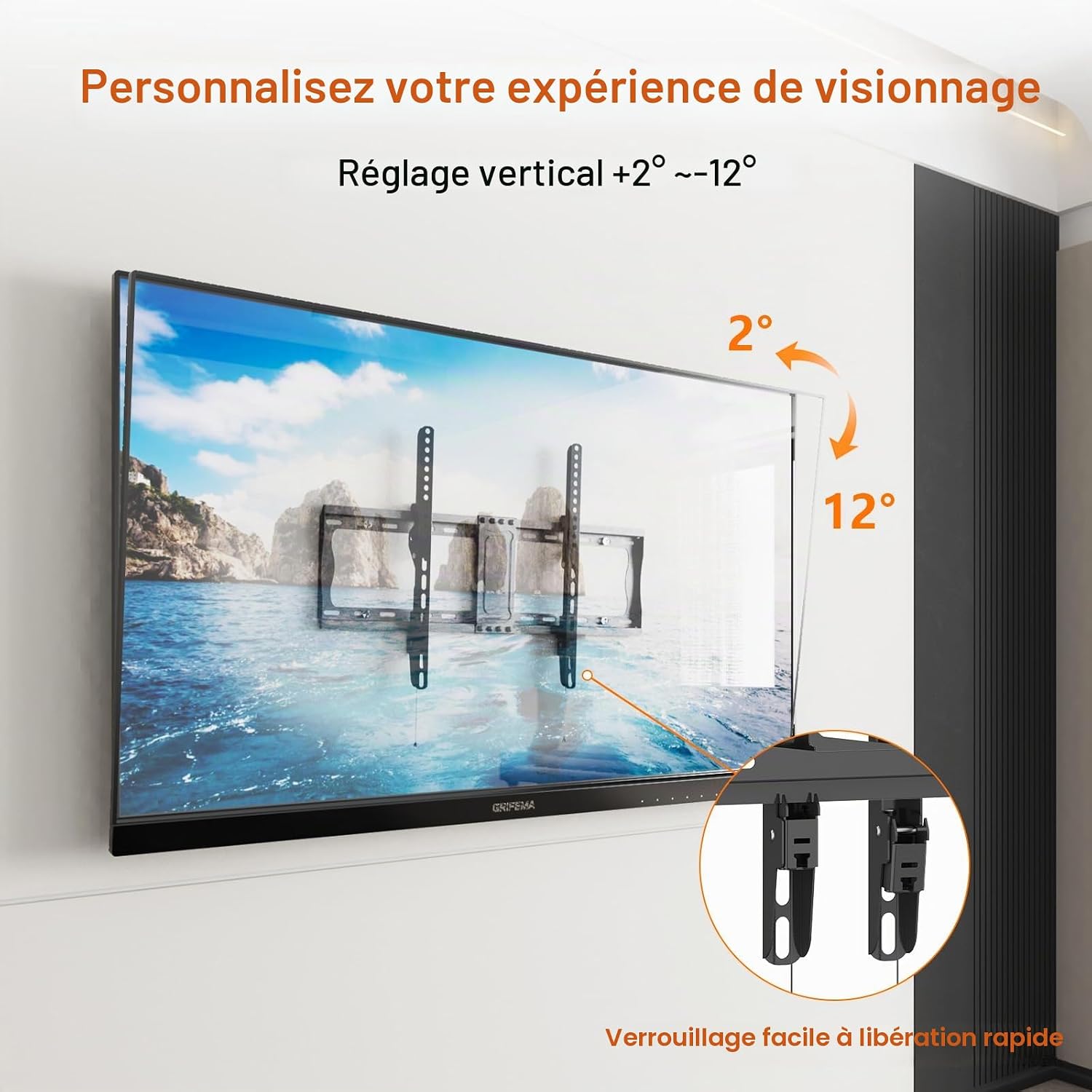 Thumbnail 2 de GRIFEMA Support mural inclinable pour TV 37–82 pouces — robustesse jusqu’à 60 kg et compatibilité VESA 75×75 à 600×400