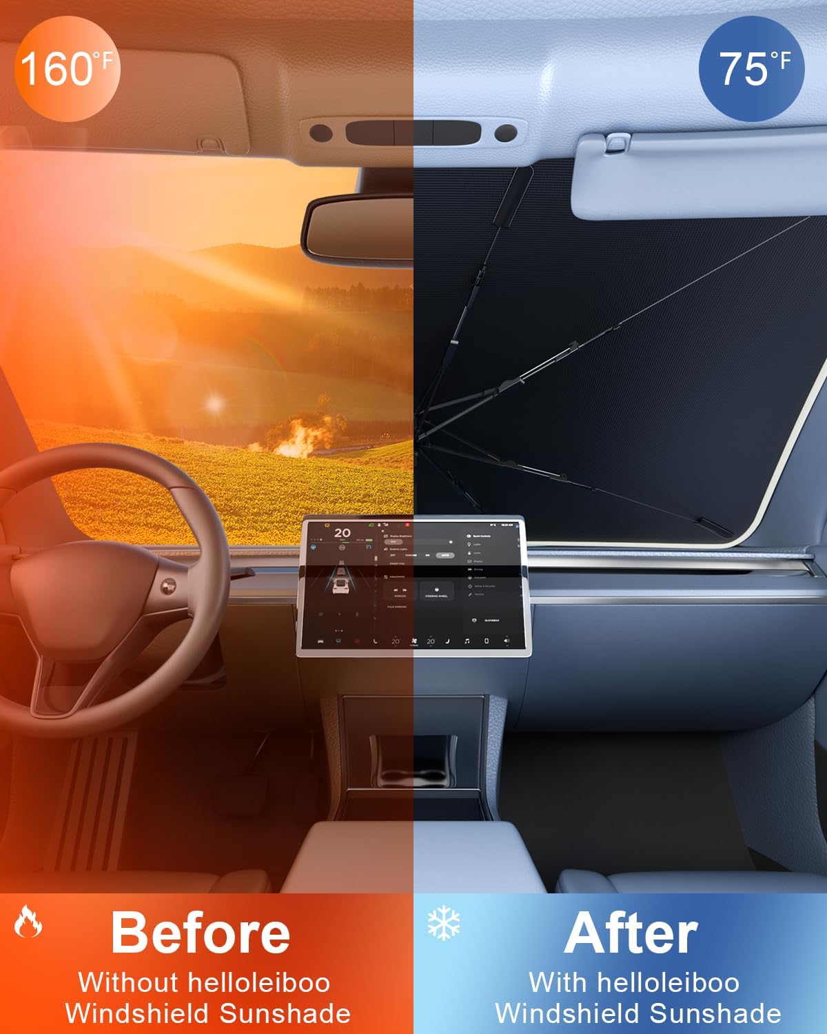 Thumbnail 1 de helloleiboo Car Windshield Sun Shade Umbrella (57" x 32") with 5-Layer UV & Heat Protection Coating