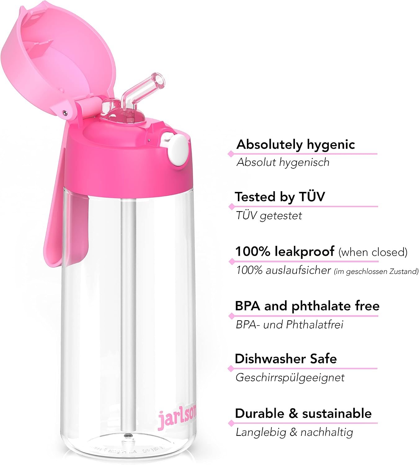 Thumbnail 2 de Jarlson Borraccia Bambini EMI 500ML Rosa – Borraccia Antigoccia con Cannuccia in Tritan