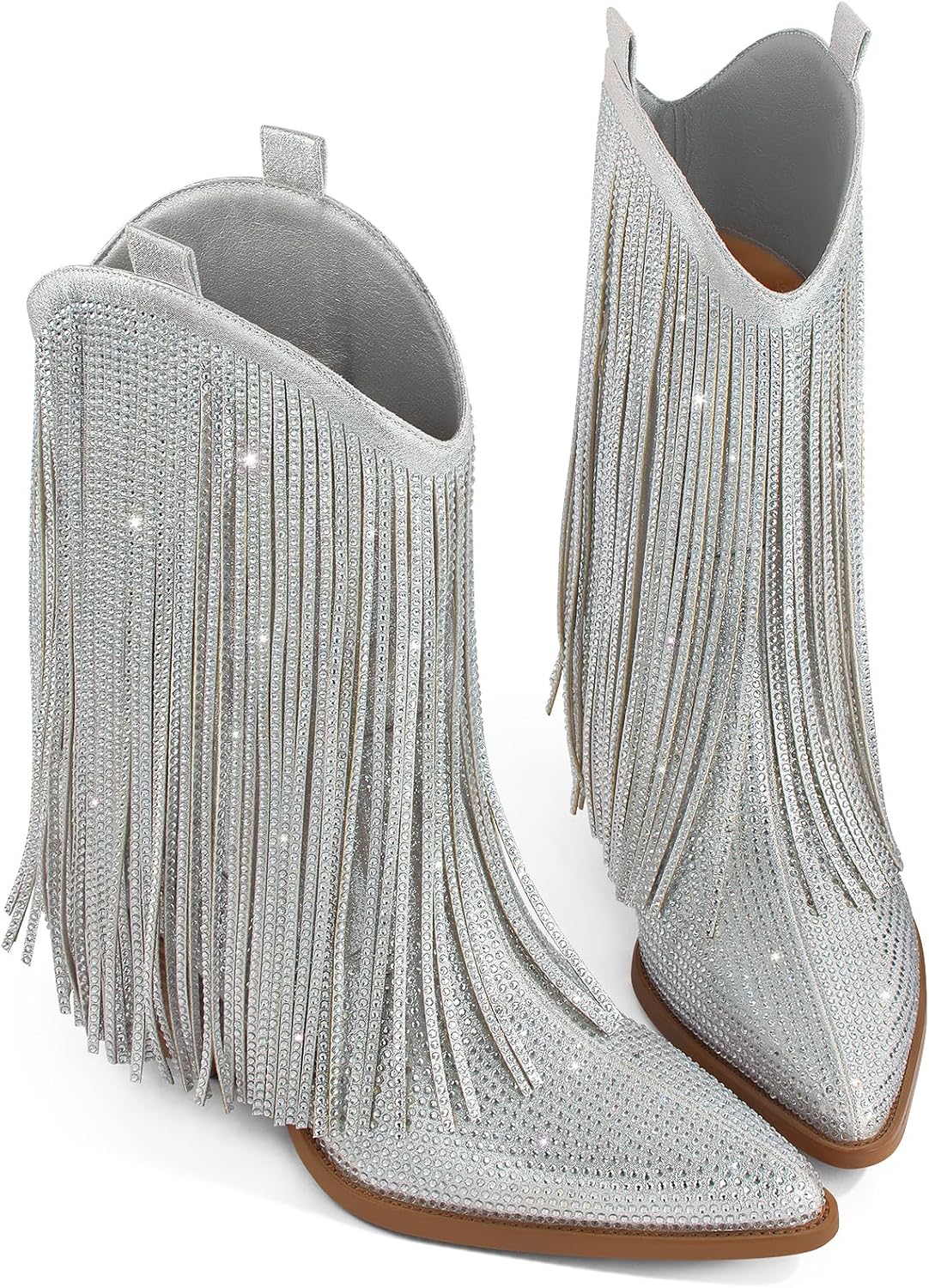 Thumbnail 5 de Ouepiano Women’s Cowboy Boots with Rhinestones, Sparkly Fringe & 2.76" Stacked Heel