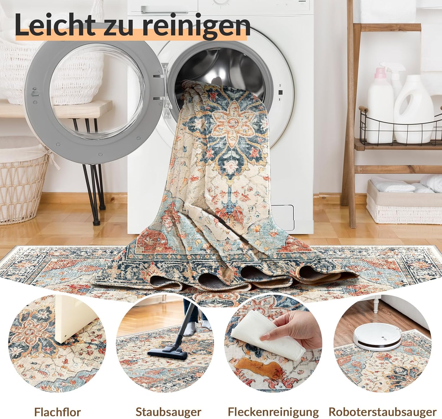 Thumbnail 2 de INOVADAY Vintage Waschbarer Teppich 120x180 cm – Boho Kurzflor, rutschfest & pflegeleicht