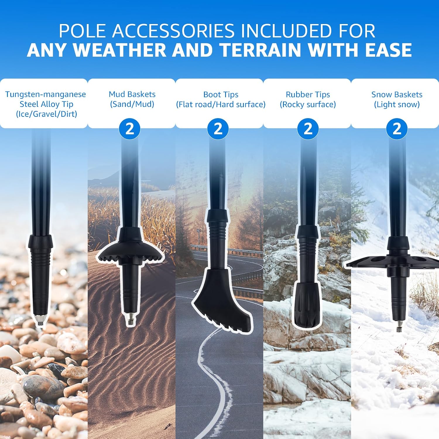 Detalle de Overmont 7075 Aluminum Trekking Poles, Foldable with EVA Grips and Trail Tips