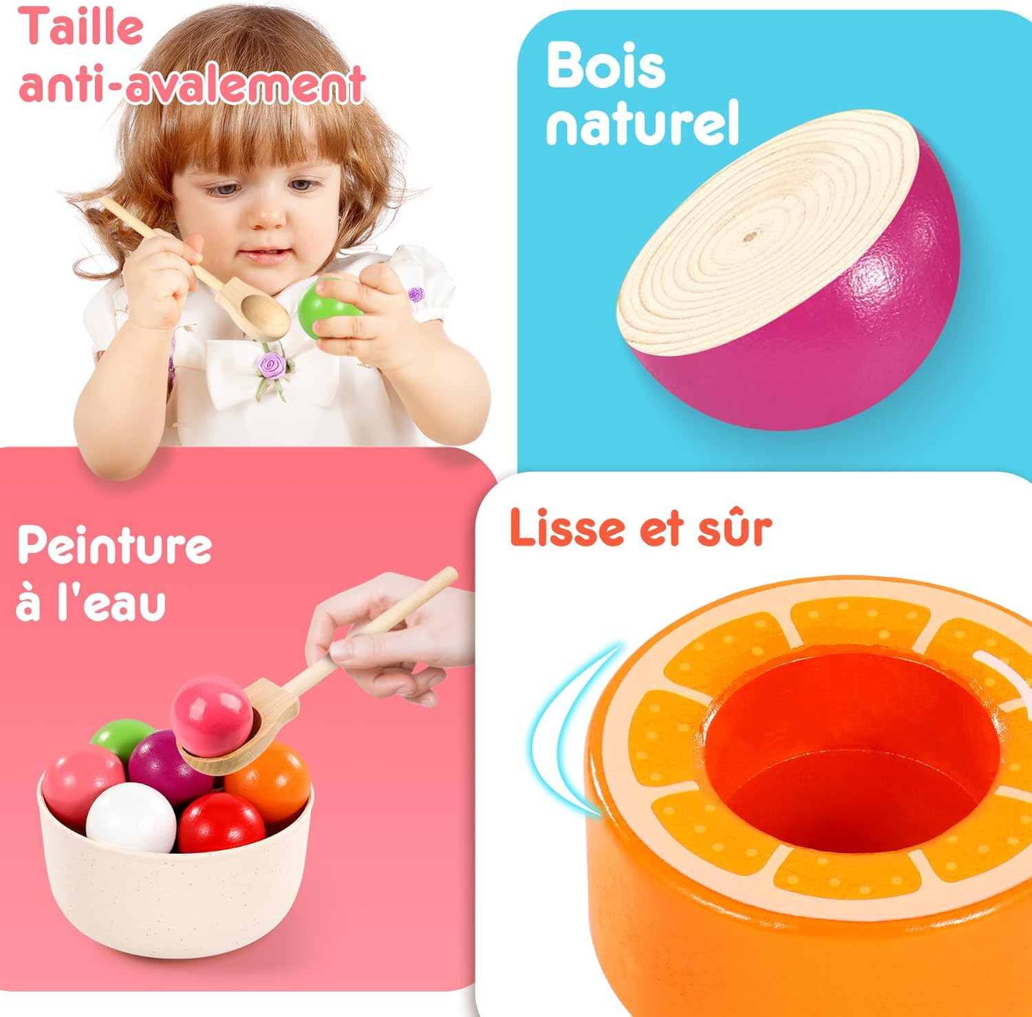 Detalle de Seagoal Jeux Montessori 2 Ans – Jeu de tri de fruits en bois