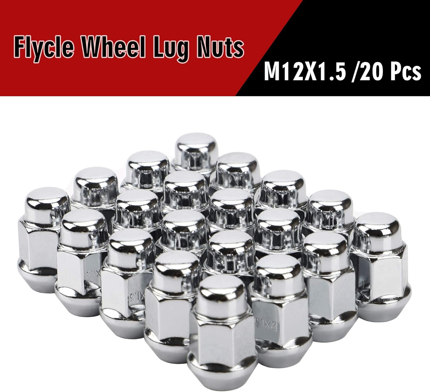 Thumbnail 3 de 12x1.5 Wheel Lug Nuts (20-Pack) Chrome Closed-End Bulge Acorn, 60° Cone Seat, 19mm Hex