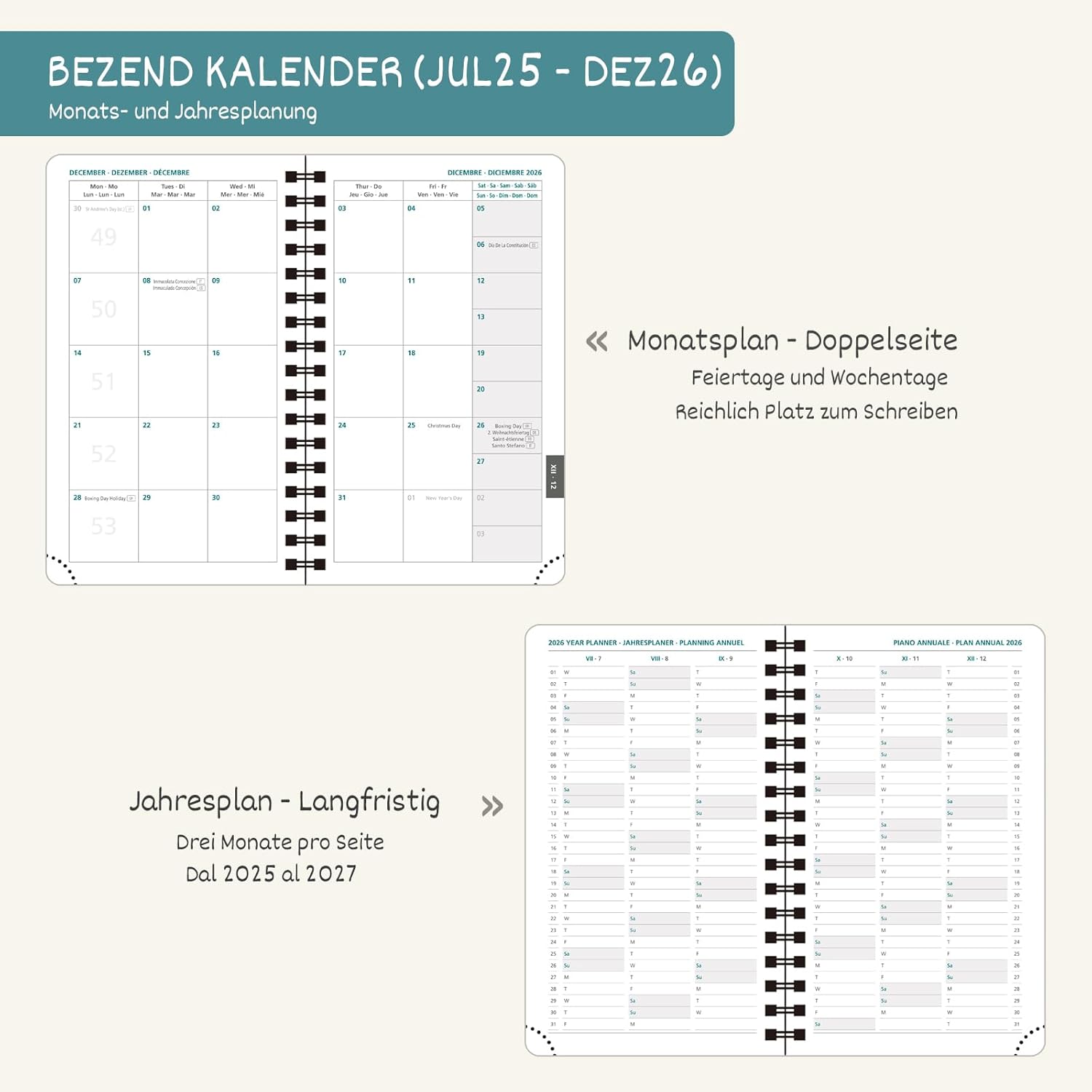 Thumbnail 3 de BEZEND Taschenkalender 2026 A6 Wochenplaner 📘