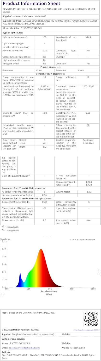 Thumbnail 6 de VIVOHOME 42-inch low profile ceiling fan with light and remote (6+1 speeds, reversible, 3CCT dimmable LED)