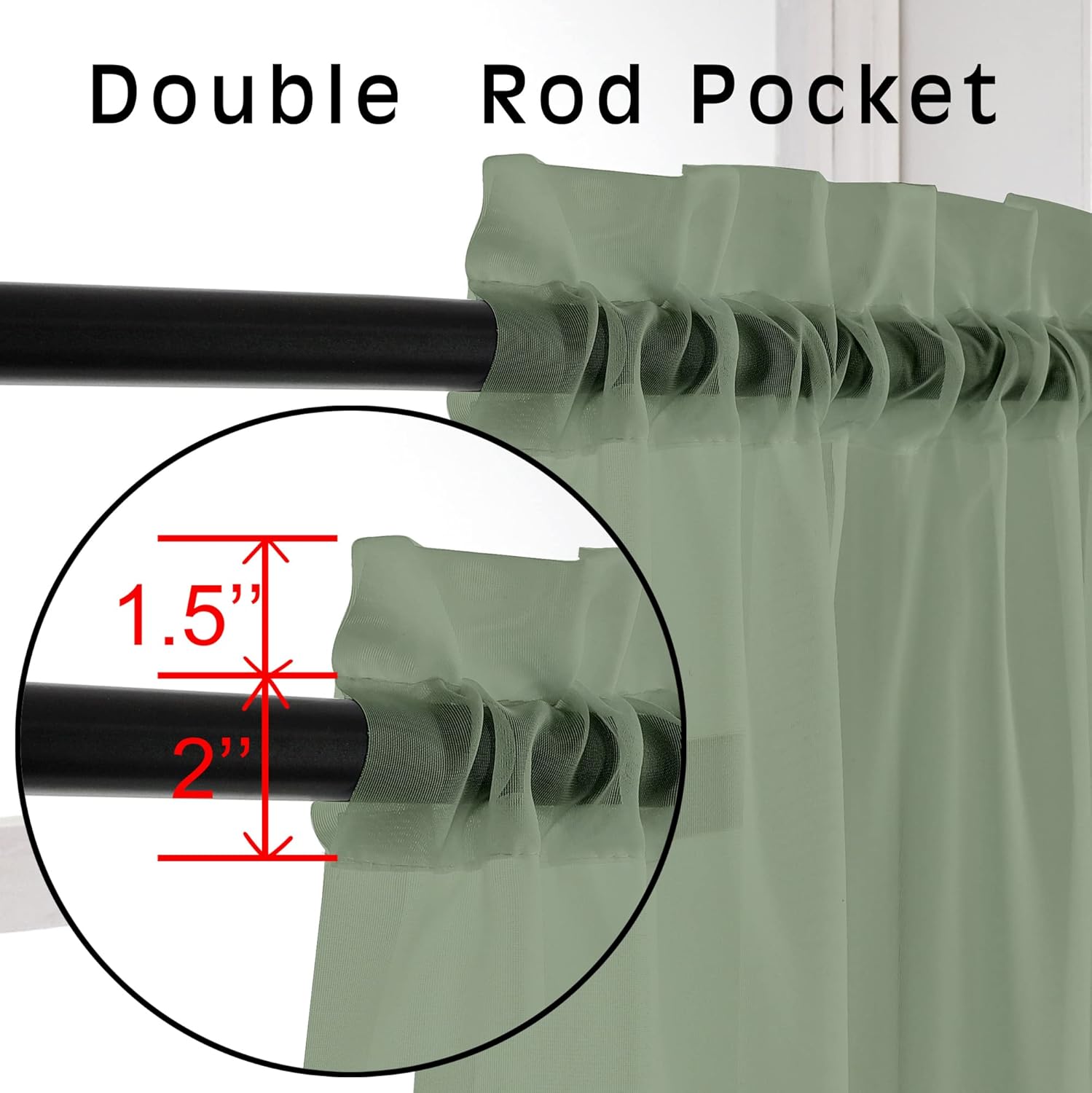 Thumbnail 2 de OVZME 84" Sage Green Sheer Curtains
