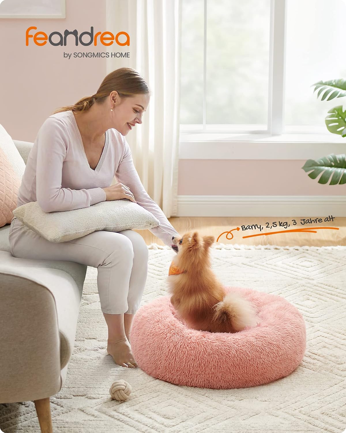 Detalle de Feandrea Donut-Hundebett flauschig pink, 60 cm Durchmesser