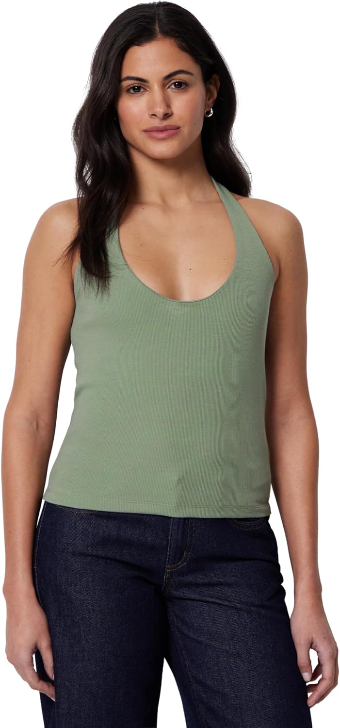 Detalle 2 de Amazon Essentials Damen Geripptes Halter-Neckholder-Top aus Baumwolle – Slim Fit