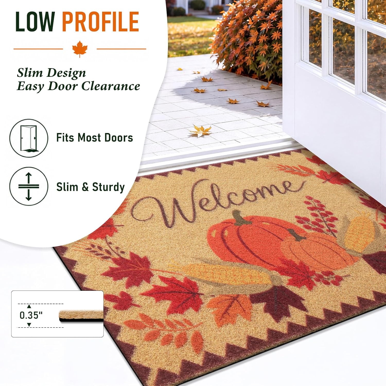 Thumbnail 3 de OLANLY 30" x 17" Front Door Mat, Low-Profile Polyester Pumpkin Design