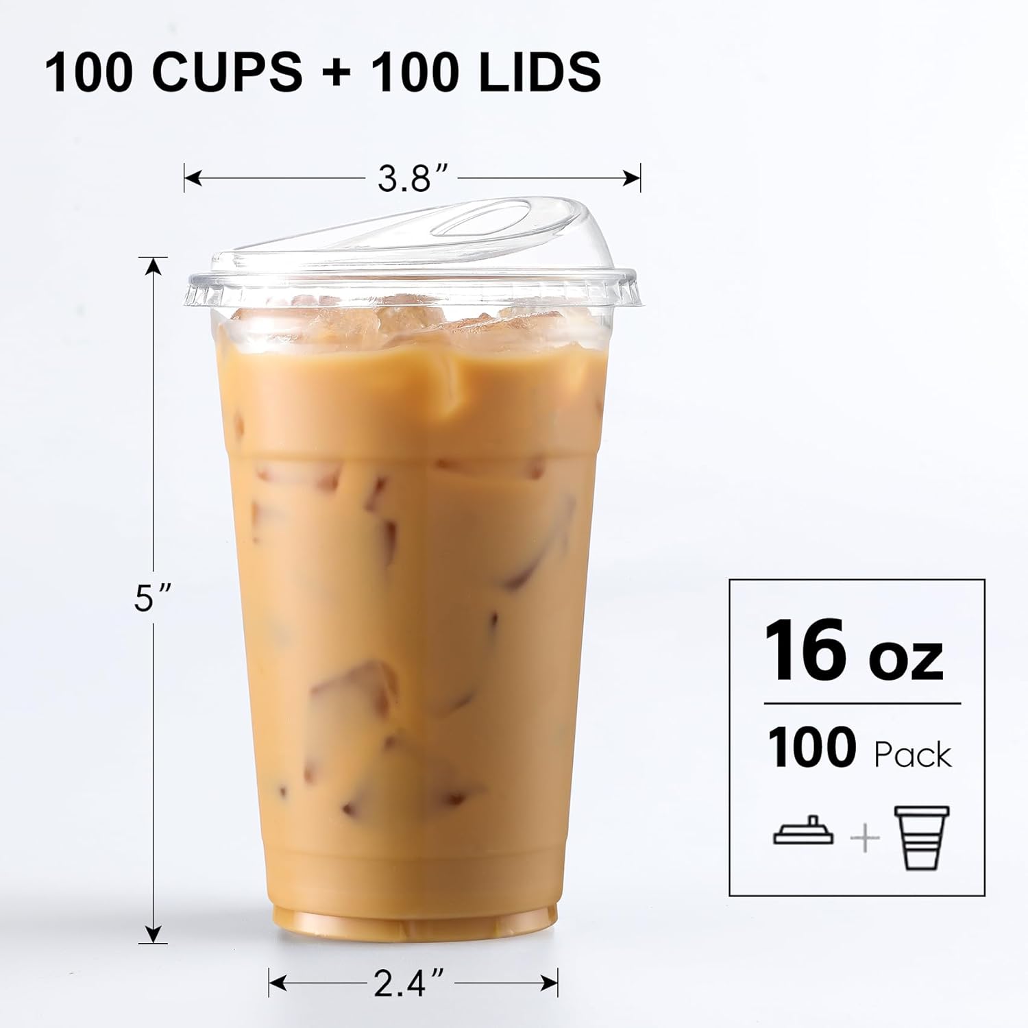 Thumbnail 1 de AOZITA 100-Pack 16 oz Clear Plastic Cups with Strawless Sip Lids (BPA-Free)
