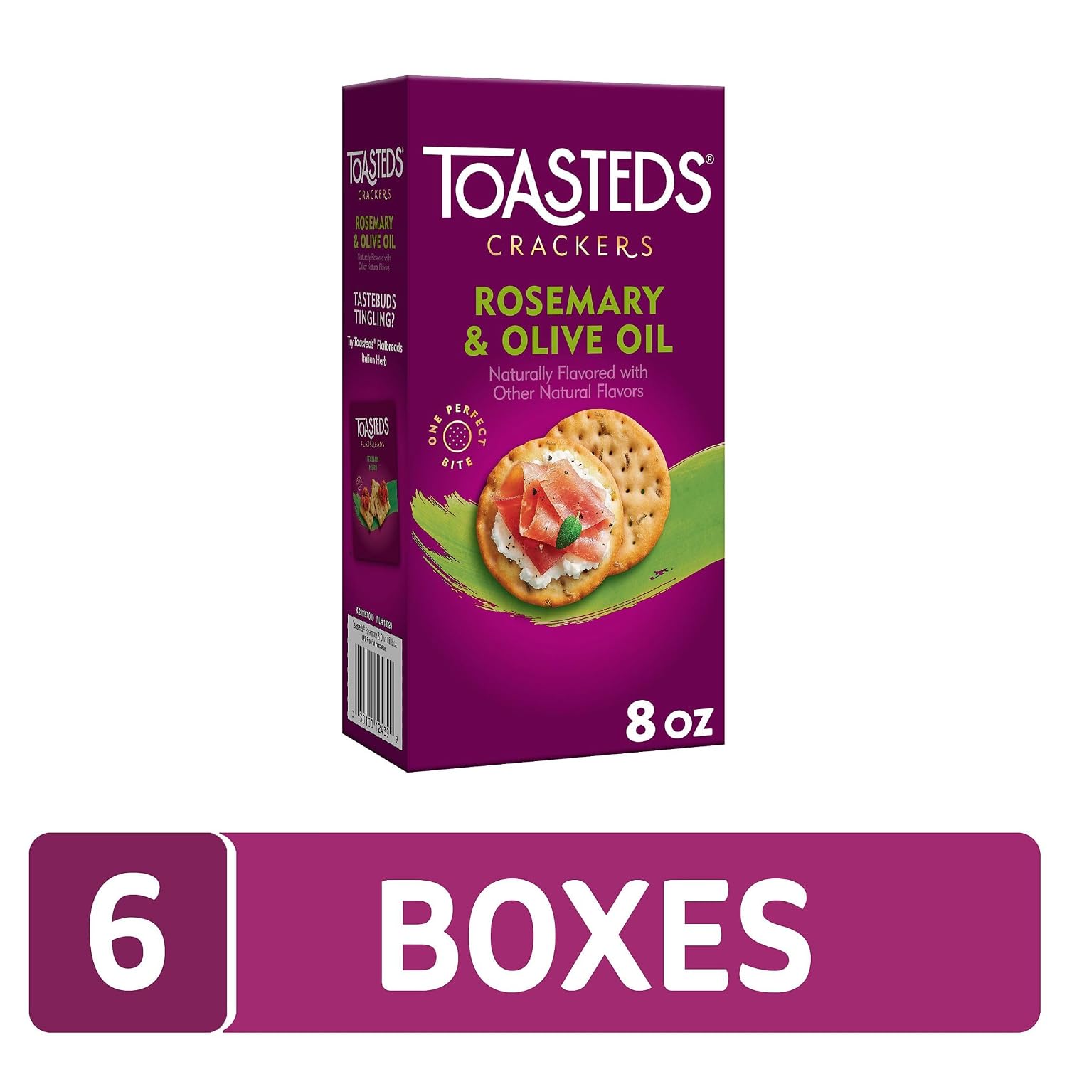 Detalle de Toasteds Rosemary and Olive Oil Crackers, 6 Boxes for Snacks and Entertaining