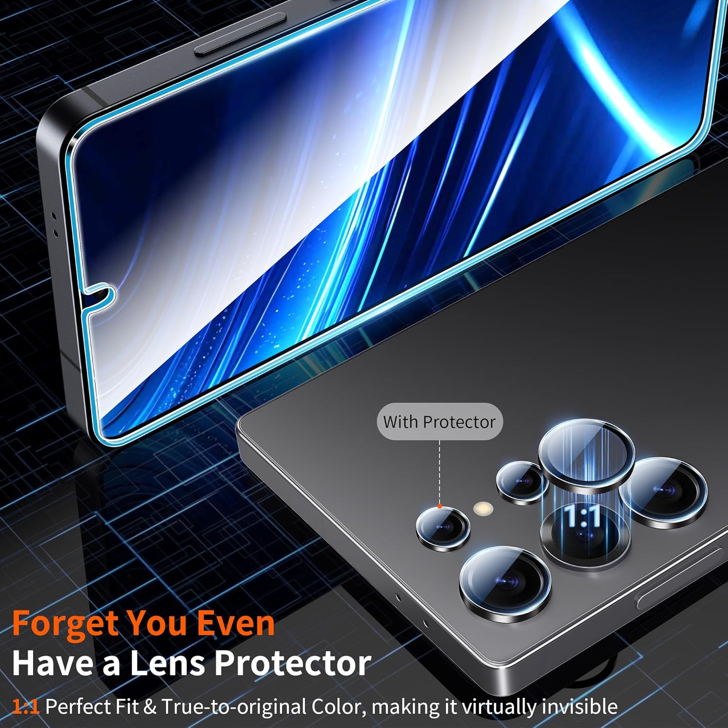 Thumbnail 5 de letosan 3-Pack Tempered Glass Screen Protector for Samsung Galaxy S25 Ultra + 1 Camera Lens Protector Kit