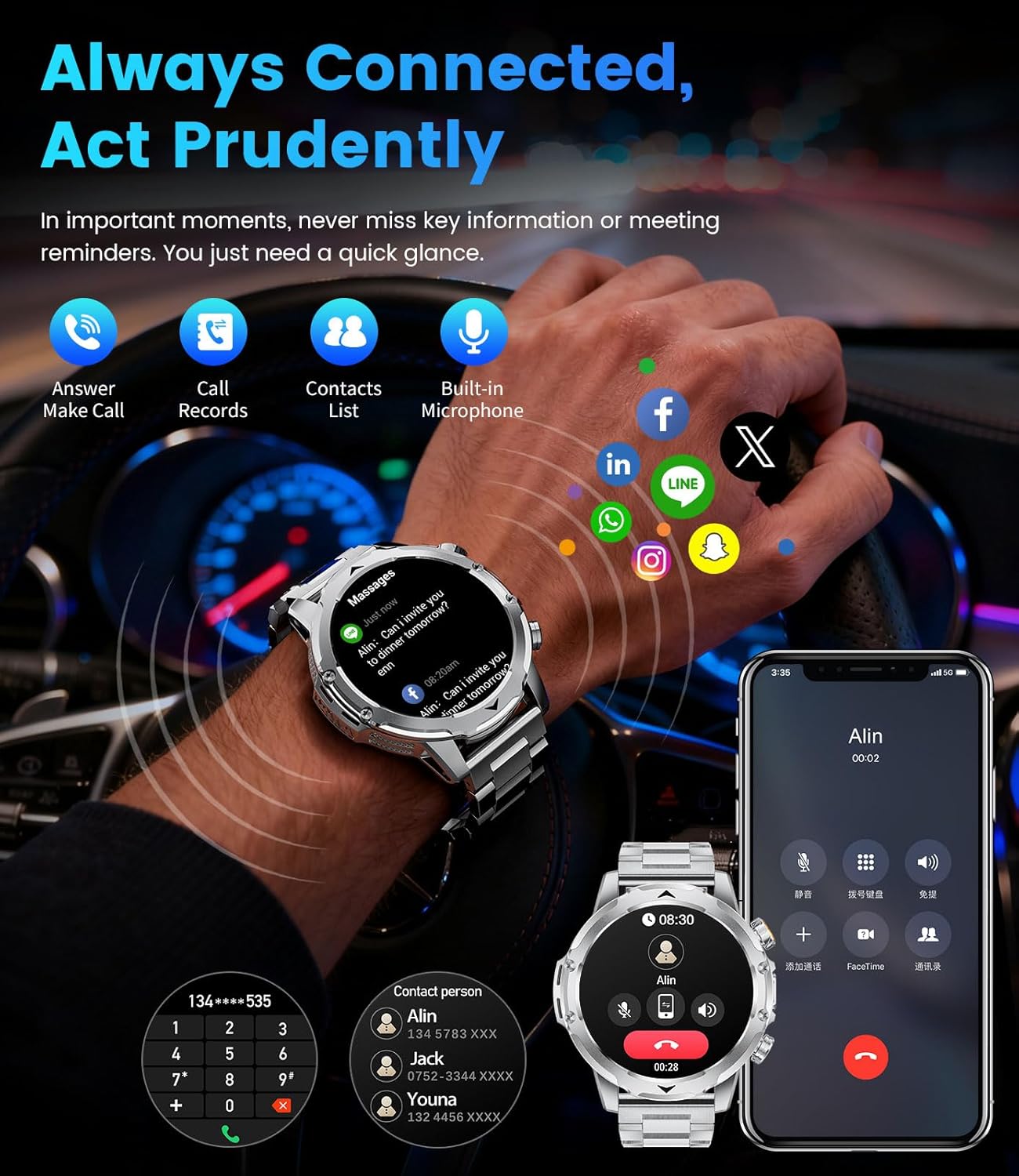 Thumbnail 4 de FitVigor EF23 Military Smart Watch for Men – 1.53" Display, 120+ Sports Modes, 1000mAh Battery, Bluetooth Calling