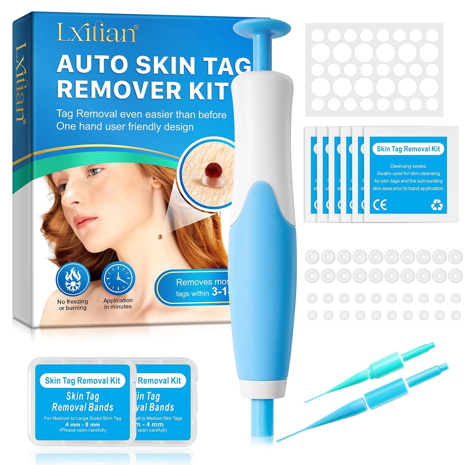 Detalle de Zyloqj Auto Skin Tag Remover Kit zur Selbstentfernung von Hautmarken (2-in-1-Pen, Gummibänder & Reinigungstücher)