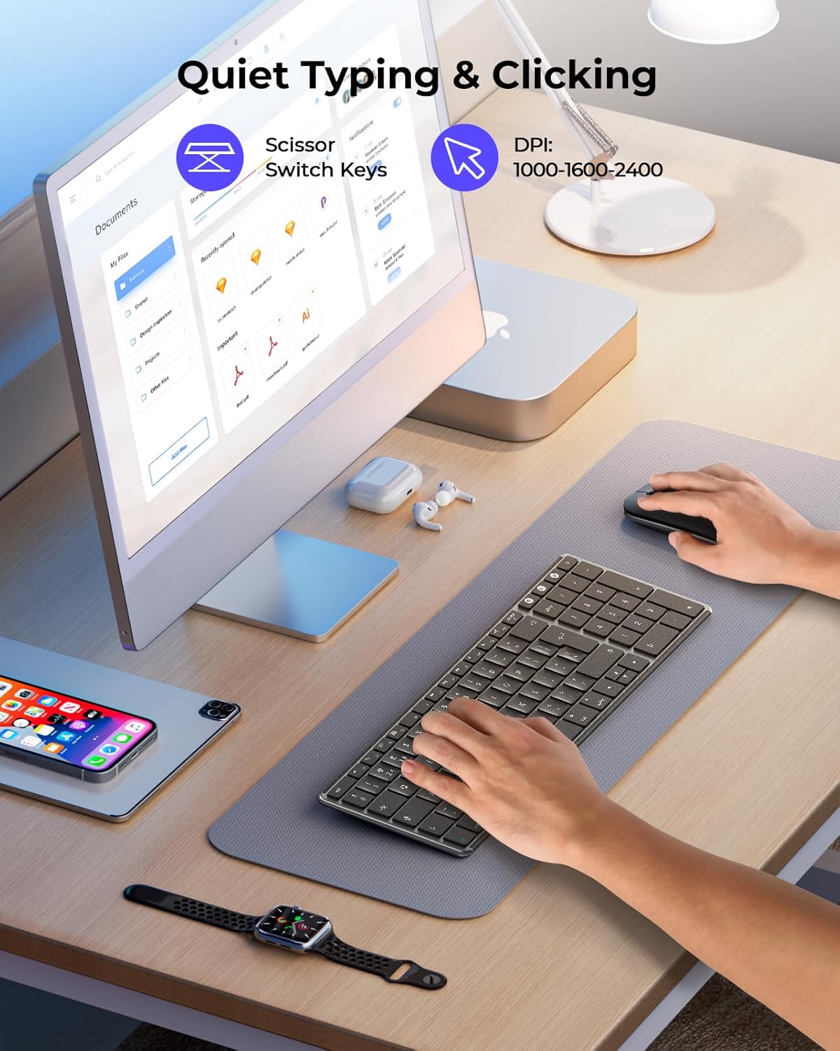 Detalle de seenda SKM64-2 Wireless Keyboard and Mouse for Mac: Slim, Quiet, Multi‑Device Advantage