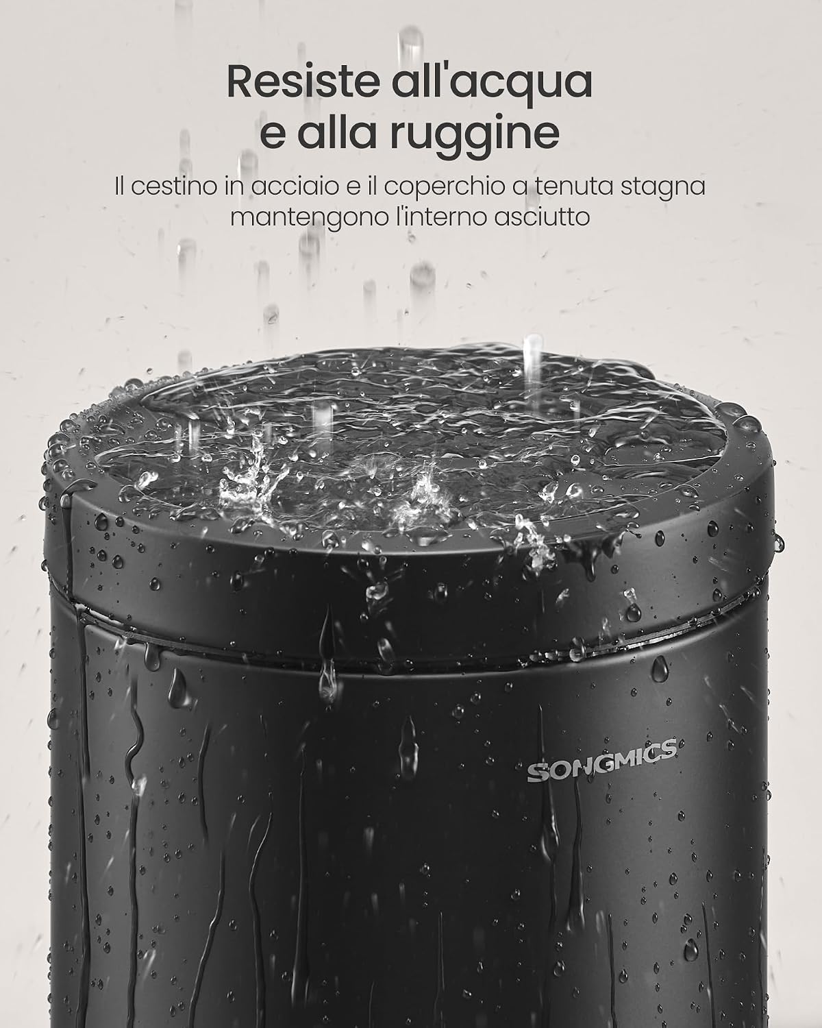 Detalle de SONGMICS Cestino da Bagno a Pedale LTB013BZ01 da 3 L in acciaio nero, con coperchio a chiusura morbida