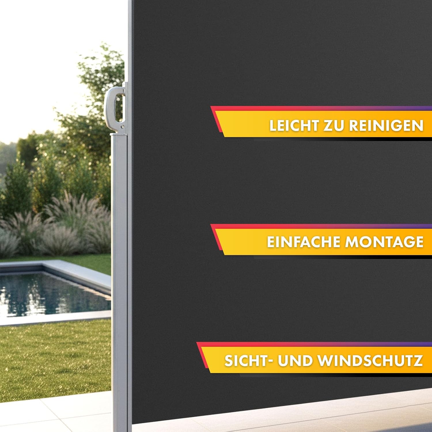 Detalle de Floordirekt Seitenmarkise aus Aluminium, 200x300 cm, Anthrazit – robust, UV-beständig, mit Bodenhalterung