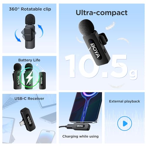 Detalle 2 de BOYA BY-V20, micrófono inalámbrico dual USB-C omnidireccional con reducción de ruido