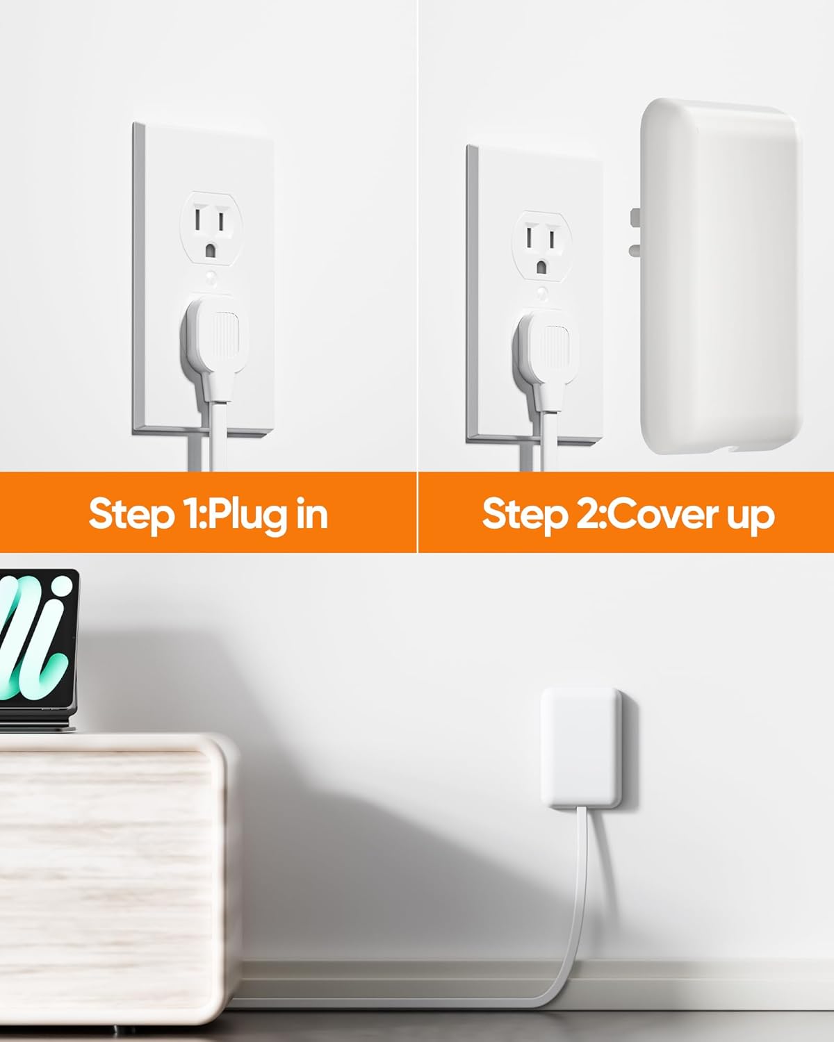 Detalle de Olcorife Flat Extension Cord with Outlet Cover — 6 Outlets, 3 ft, Flat Plug Power Strip