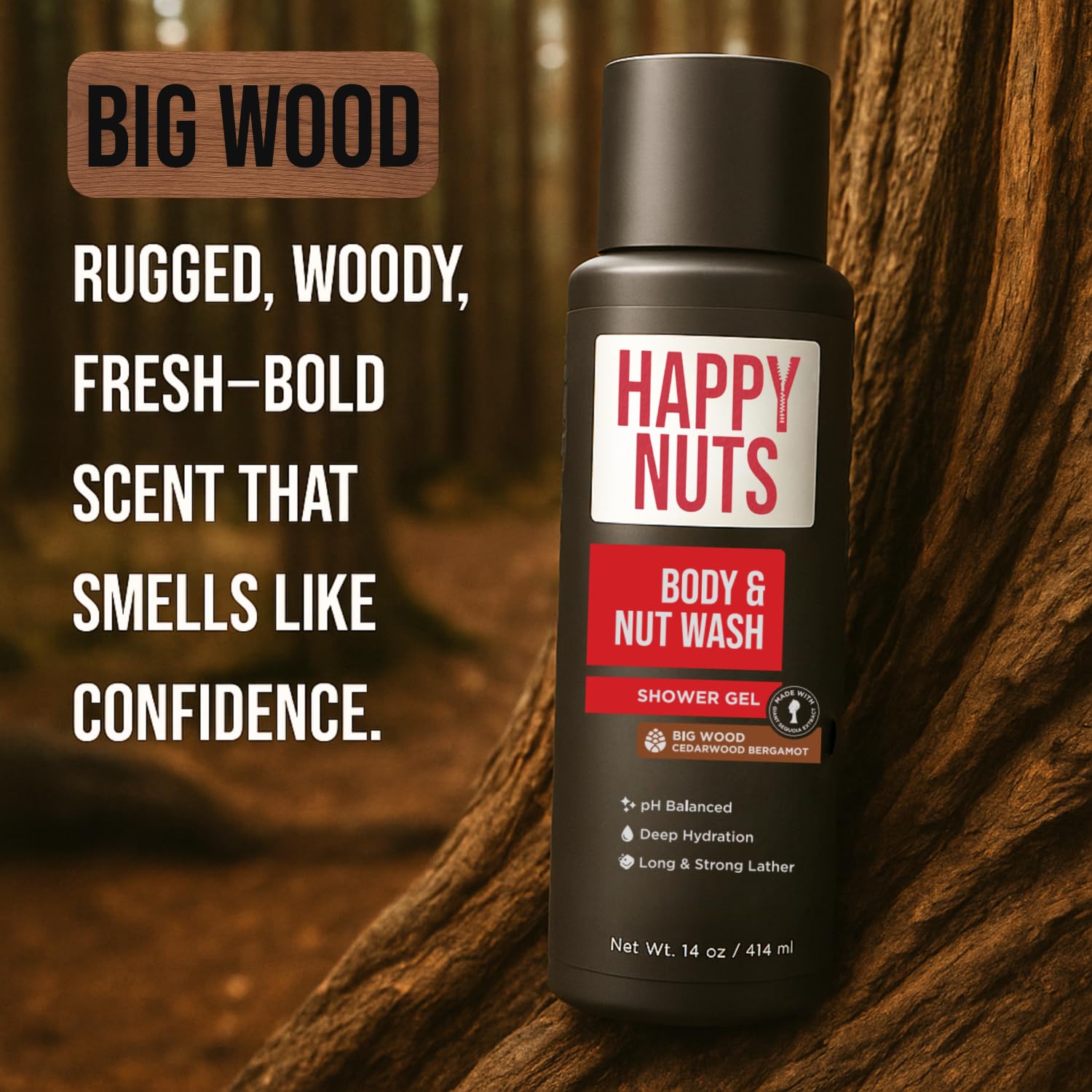 Detalle de HAPPY NUTS Big Wood men's shower gel