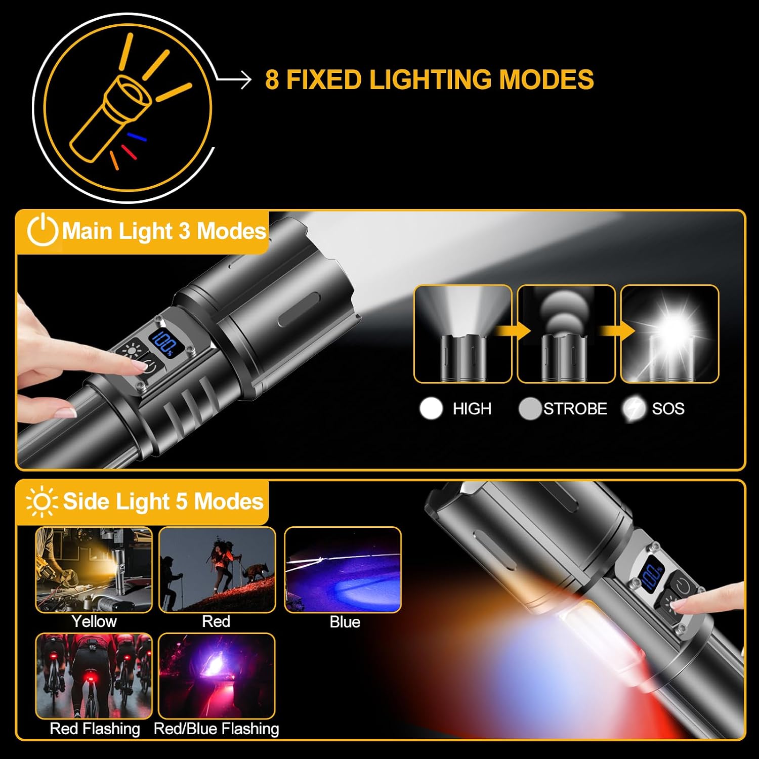 Detalle de BEYSTE Torches LED Super Bright Rechargeable, 500000 Lumen Torch 🪟