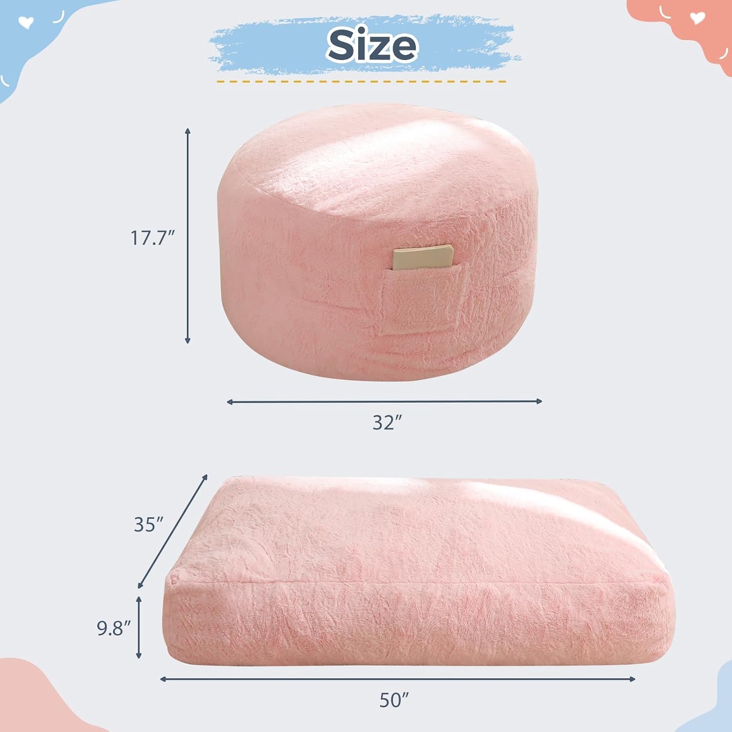 Detalle de MAXYOYO K06-Series Kids’ Convertible Bean Bag Chair, Pink, High-Density Foam