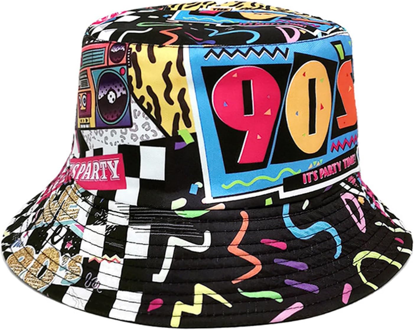 Detalle de MILAKOO Fischerhut Bucket Hat Retro 80er/90er Stil – Reversibel, Unisex, Polyester