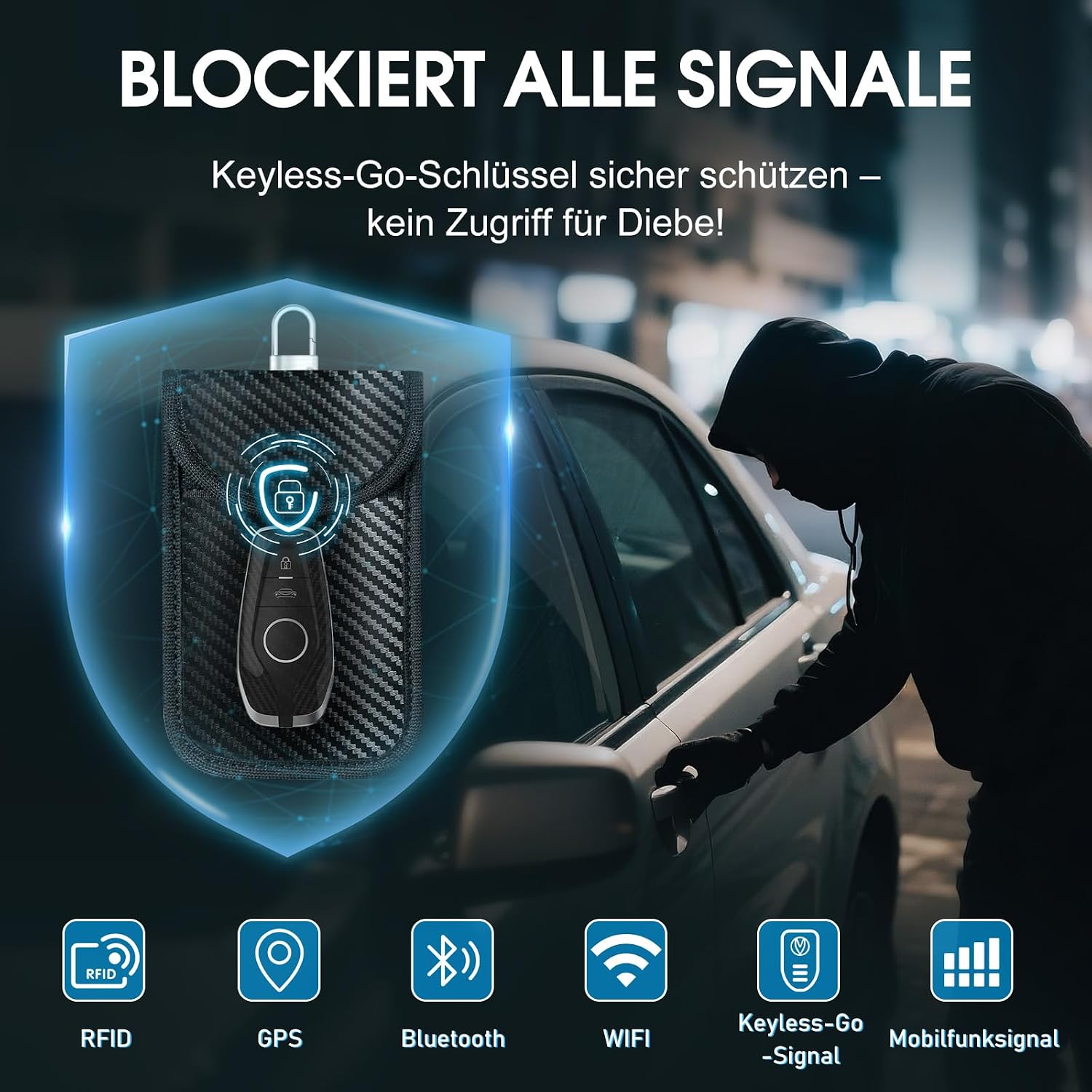 Detalle 2 de RealPlus Keyless Go Schutz Autoschlüssel – 2er-Set, 5.5 x 3.5 in, mit 2 RFID-Schutztaschen