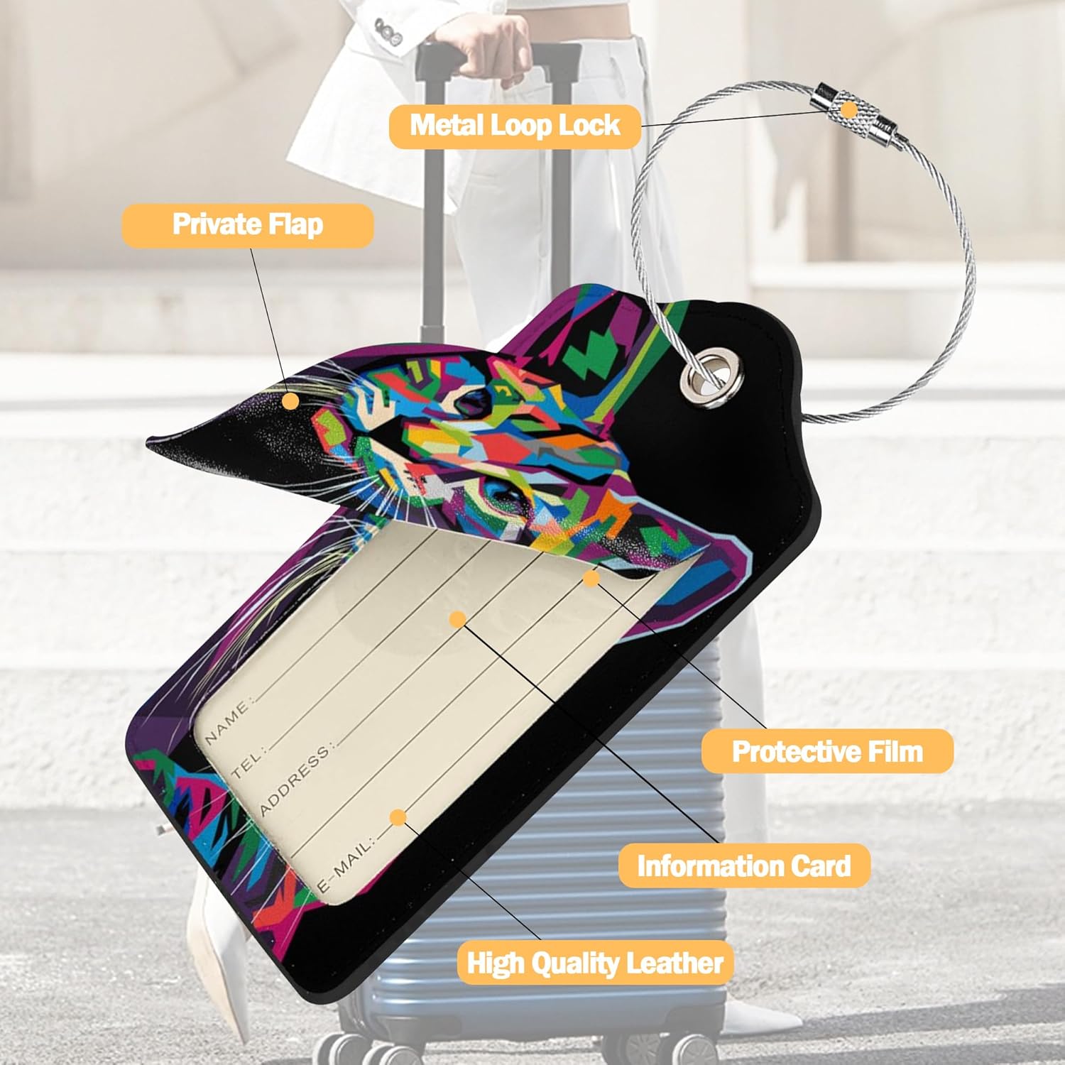 Thumbnail 3 de 2 Pack Artcat Luggage Tags by LUOENY with Privacy Cover and Stainless Steel Loop