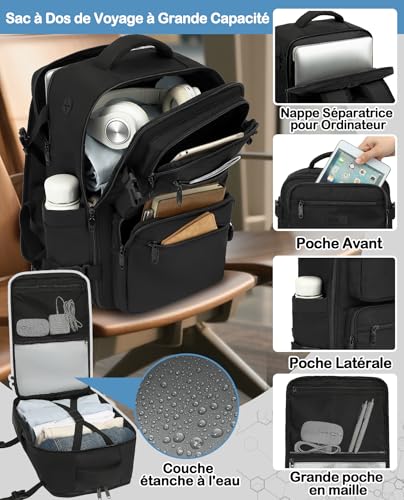 Detalle de LYNXCHER Sac à Dos Voyage Cabine 40x20x25 cm – 20 L, 14'' PC, Noir (S)