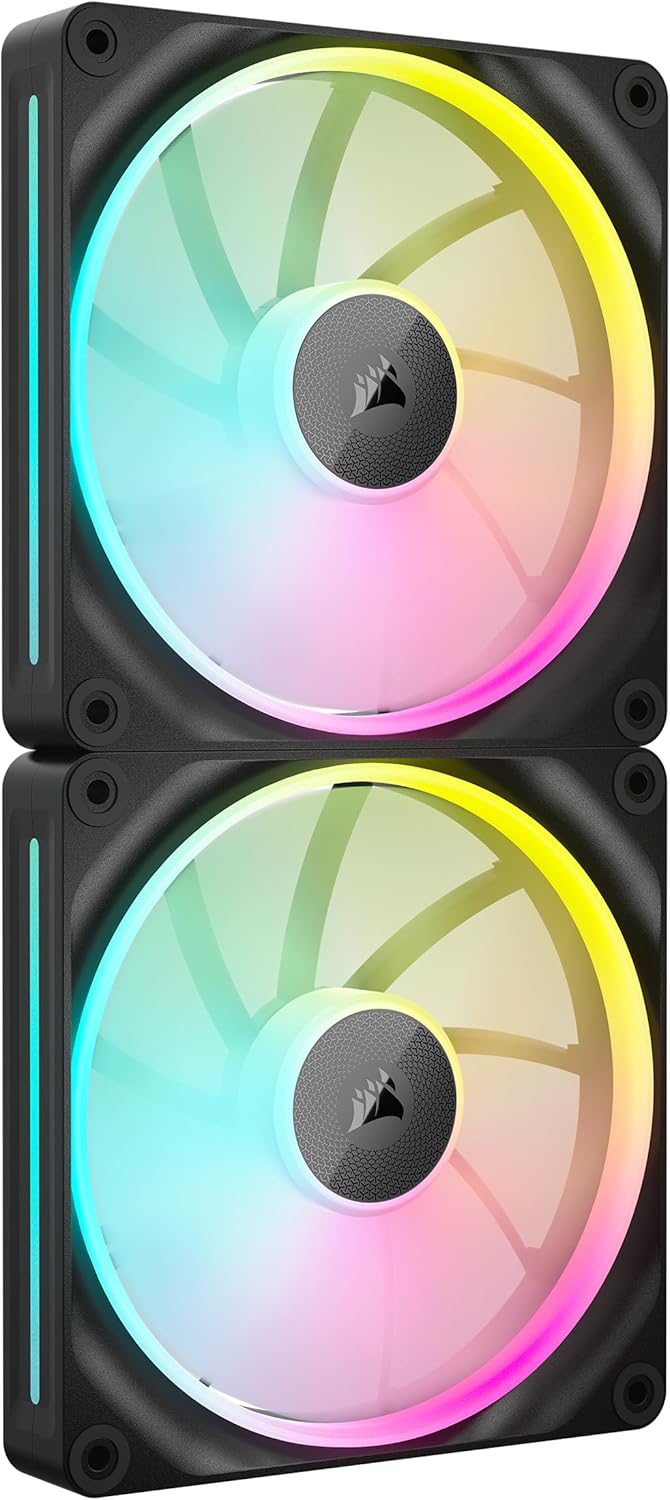 Detalle de CORSAIR iCUE Link LX140 RGB 140 mm PWM – Pack double de ventilateurs RGB avec hub iCUE Link