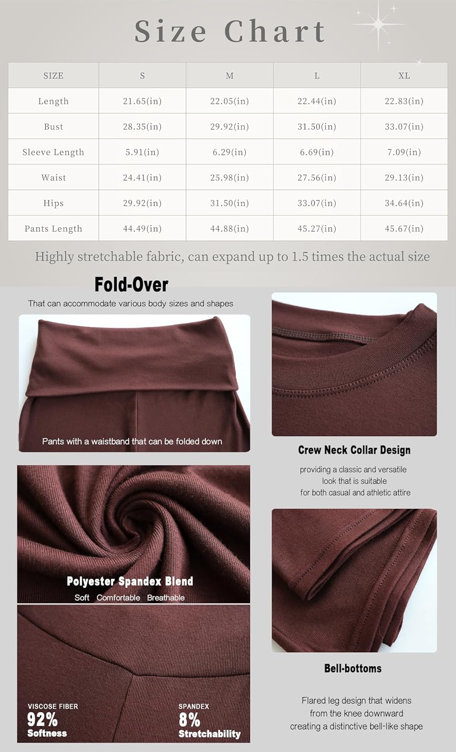 Thumbnail 2 de YETOWA Women's 2-Piece Outfits: Low Rise Flare Leg Set