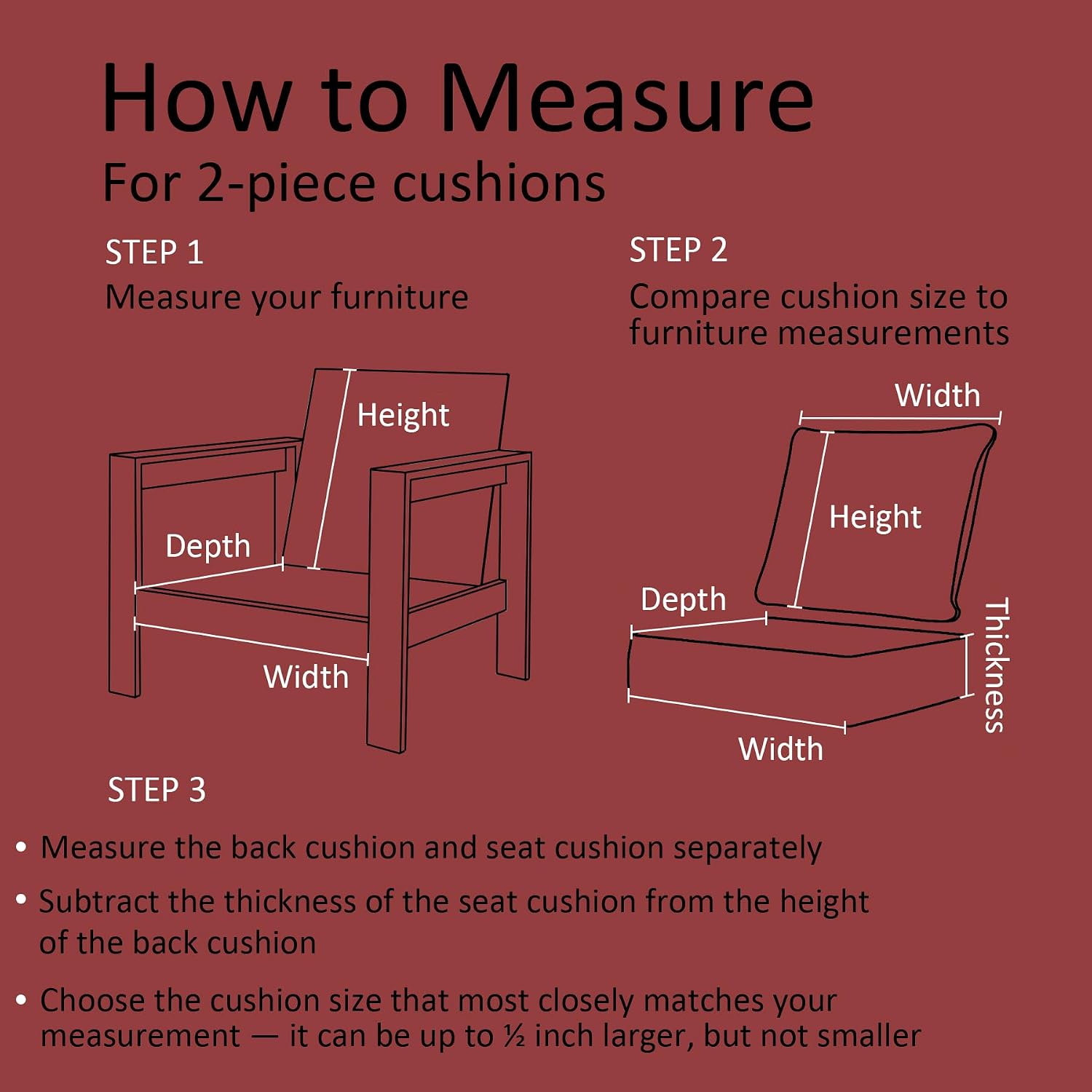 Detalle 2 de Garden lucky 23.5"x25" Deep Seat Patio Cushion Set, Foam-Filled Seats