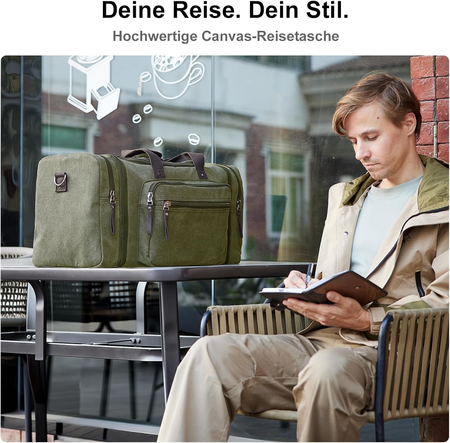 Thumbnail 2 de Erweiterbare Reisetasche 70L – große Sporttasche mit ausziehbarer Länge (Oliv)