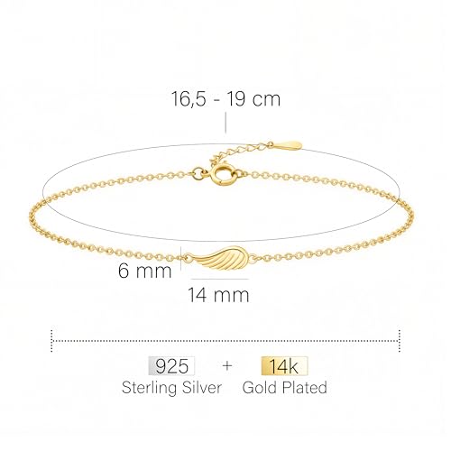 Detalle 2 de Sofia Milani Pulsera para mujer en plata de ley 925 con chapado en oro y colgante de ala (B0360)