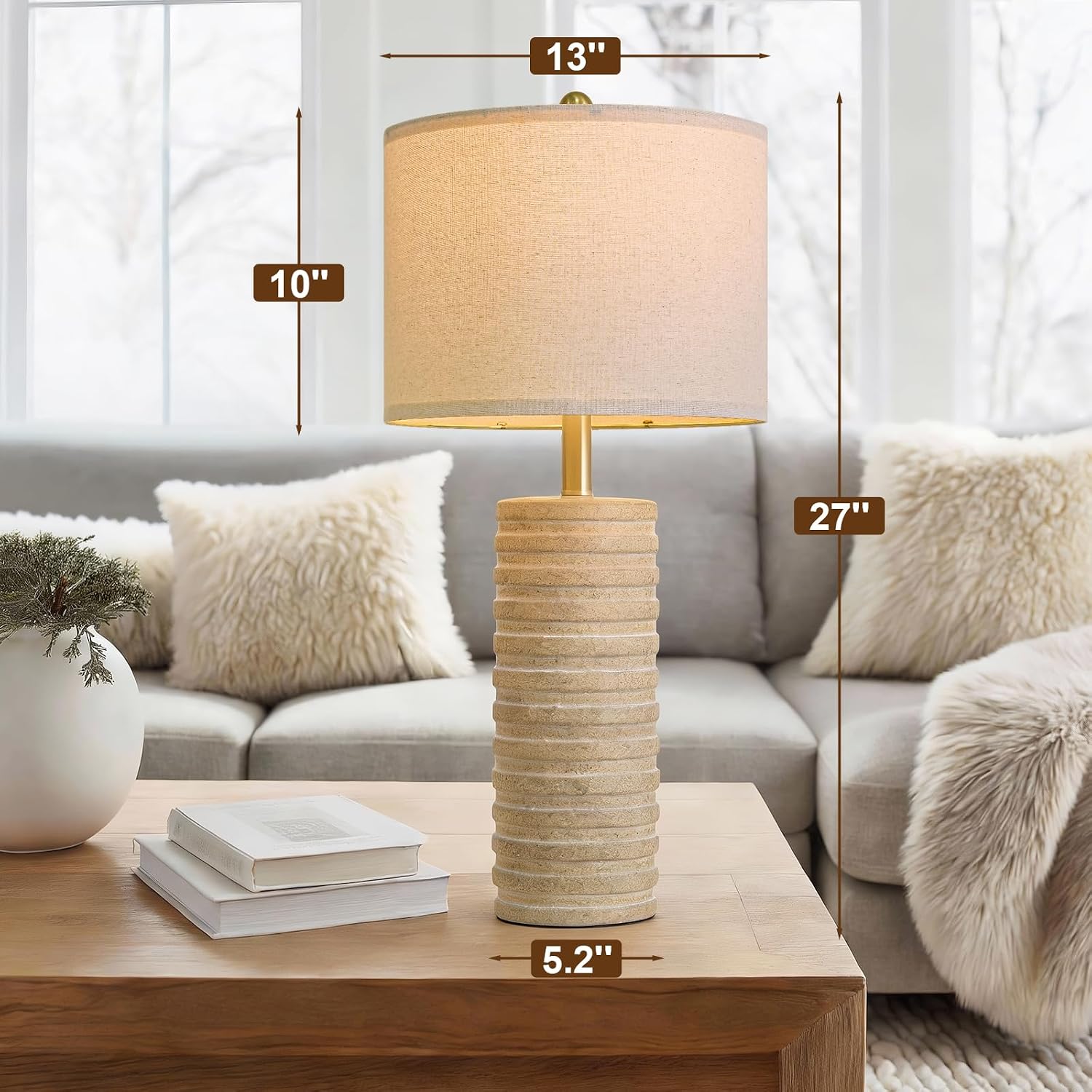 Thumbnail 6 de PoKat 27-Inch Farmhouse Table Lamp Set of 2, Distressed Ceramic