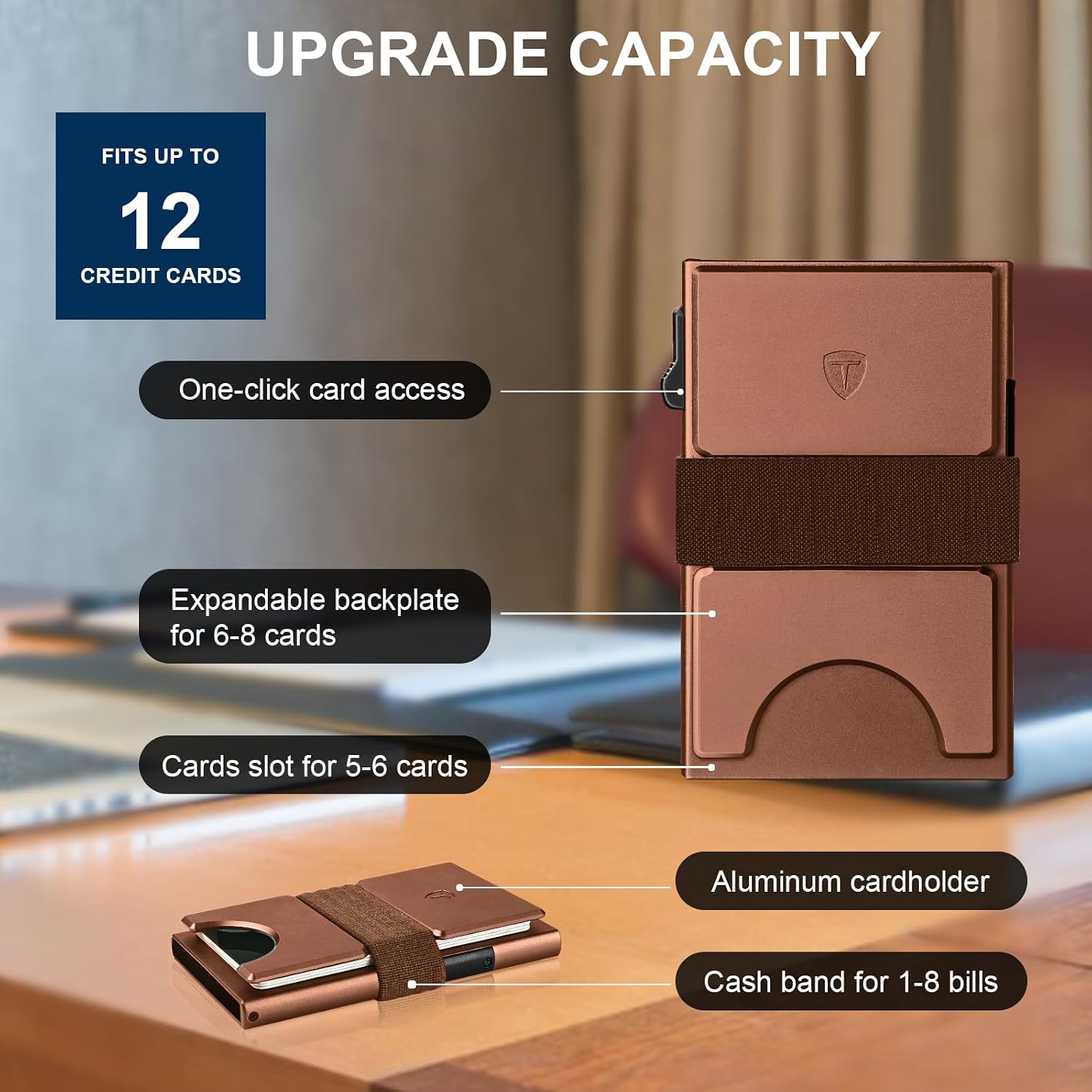 Detalle 2 de TOYFID Herren Kartenetui mit AirTag Steckplatz – 12 Karten, Aluminium, Grau