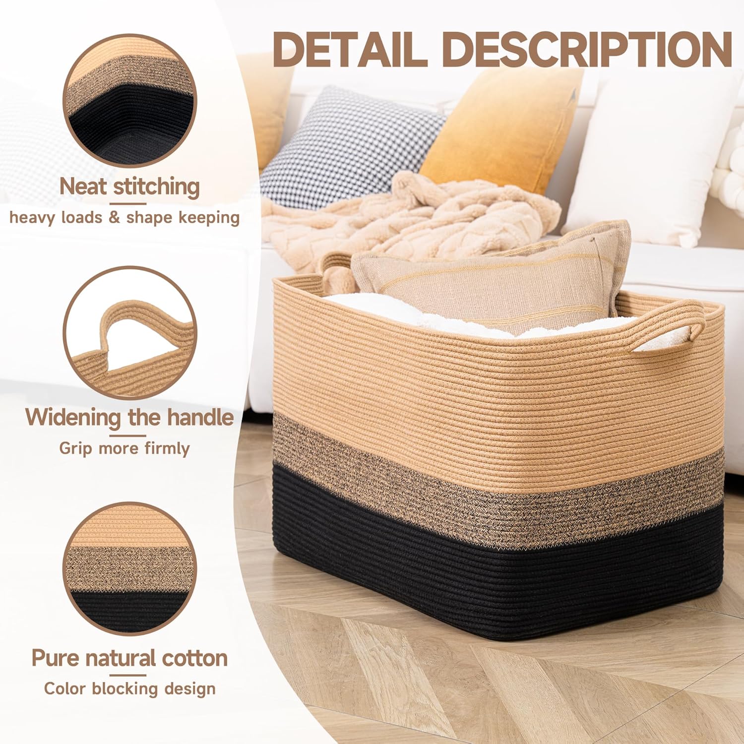 Thumbnail 2 de CLHMILY&Z Square Cotton Rope Storage Basket 110L