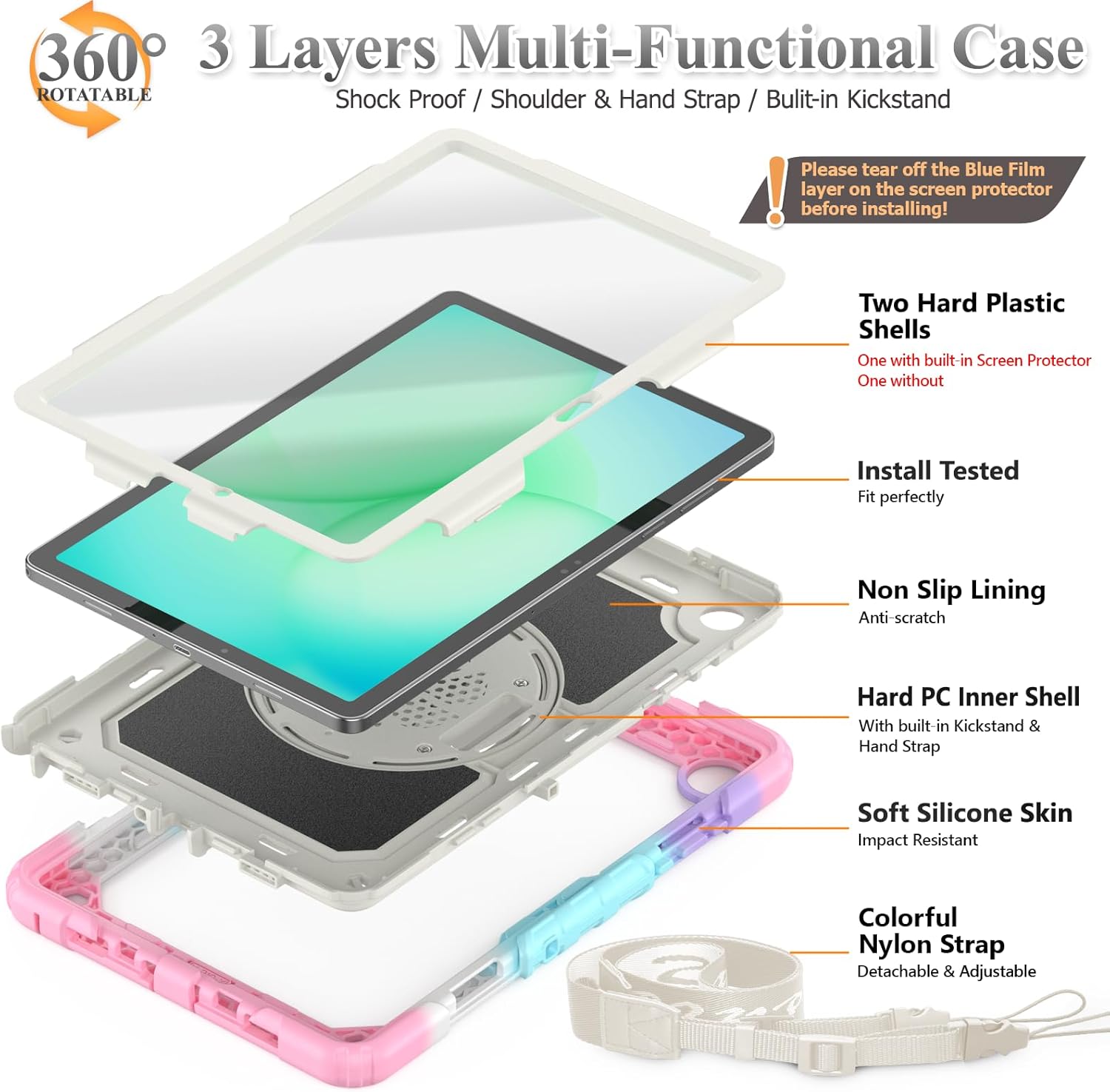 Thumbnail 5 de SEYMAC stock Case for Samsung Galaxy Tab A11+ Plus / A9+ Plus 11" (2025/2023) in Pink+Beige