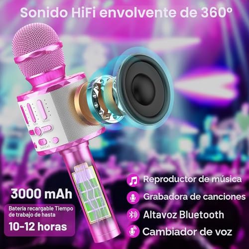 Detalle de Micrófono inalámbrico Bluetooth Karaoke MicQutr: portátil, con luz y altavoz de 6 W para todas las edades