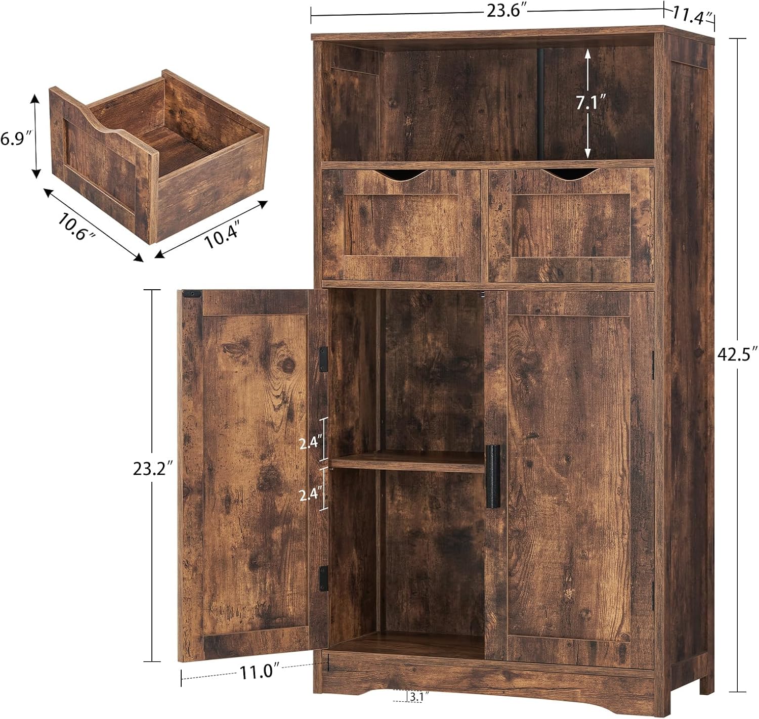 Detalle de IWELL Bathroom Storage Cabinet with 2 Drawers