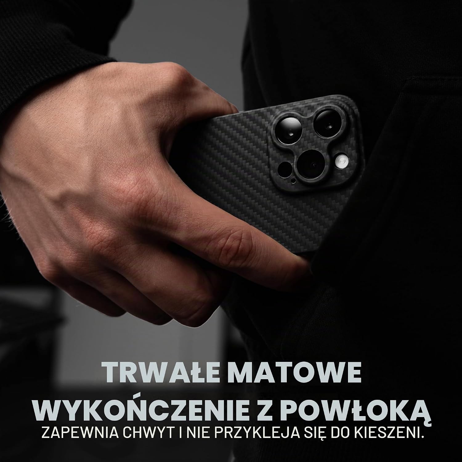 Detalle de Latercase etui do iPhone’a 15 Pro Max z włókna aramidowego, 0,6 mm