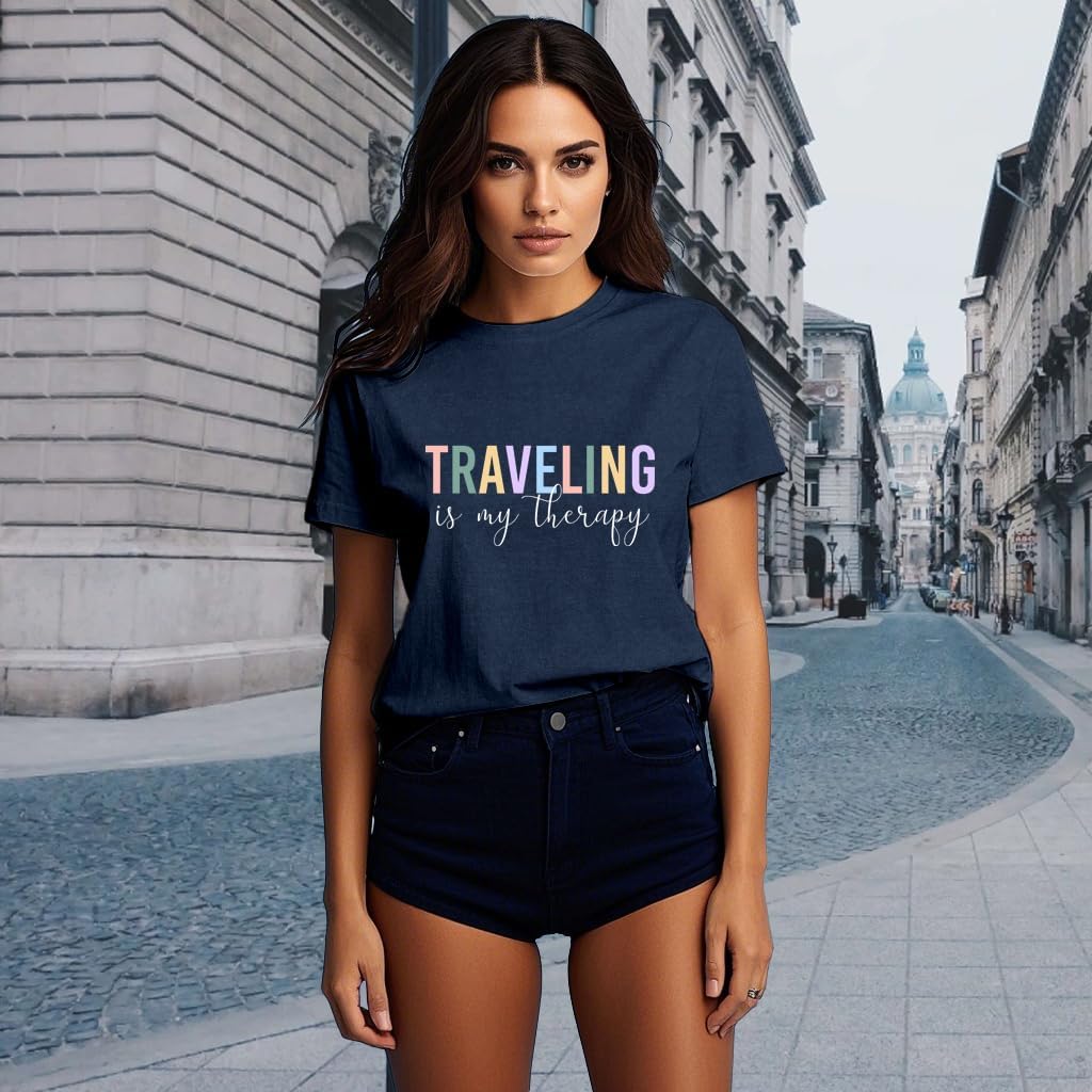 Detalle de SUWATOIN Travel Shirt for Women: Travel Is My Therapy Tee